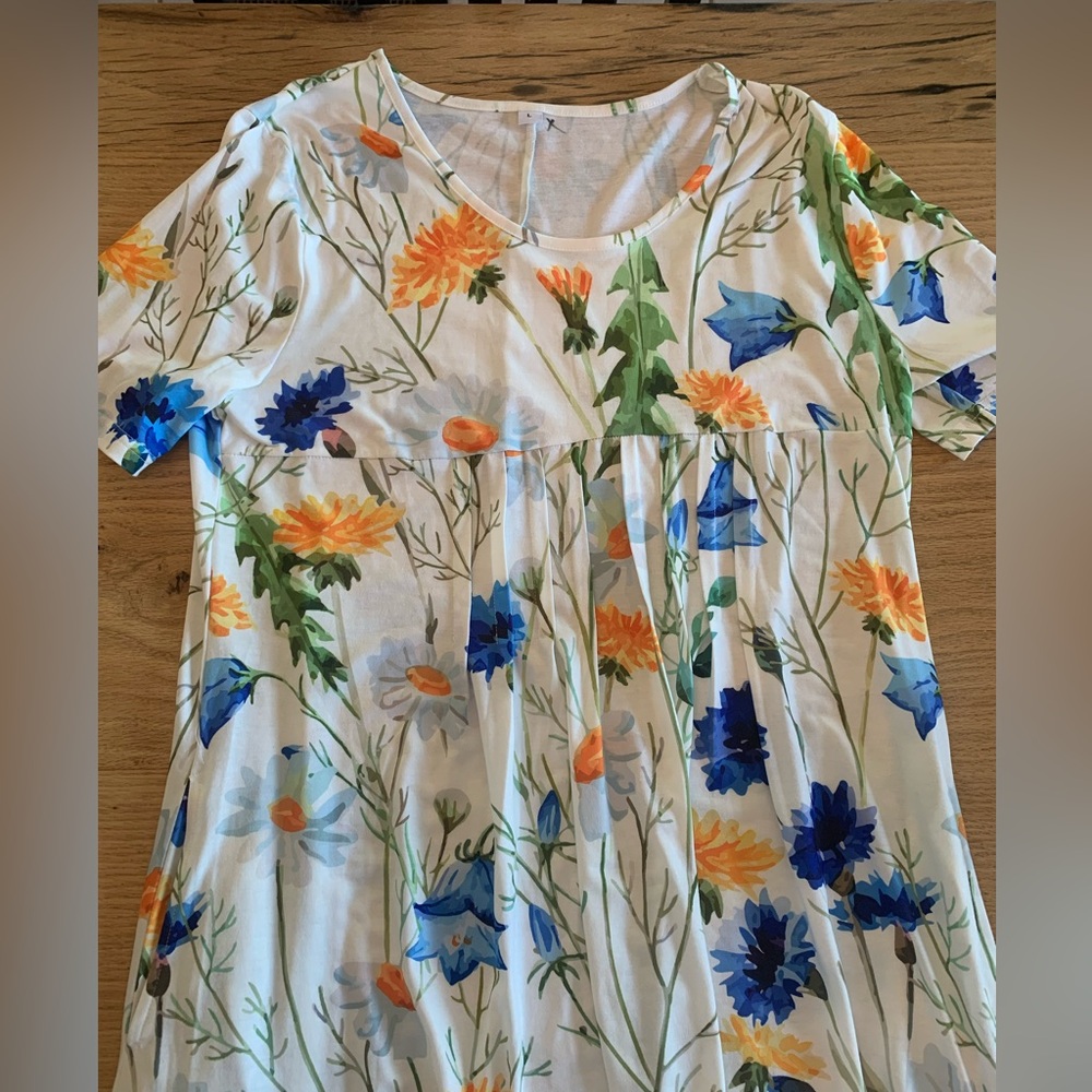 Floral Babydoll Summer Dress Short Sleeve Knee Length Knit Women’s Large Prelove